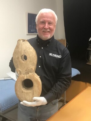 Jim With A Piece Of Rigging From The Beeswax Wreck At The Columbia River Maritime Museum
