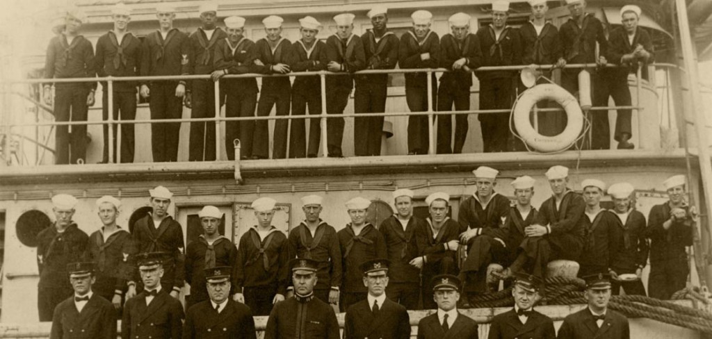 The officers and crew of USS Conestoga, in San Diego, California in 1921. Lost for 95 years, the tug was discovered in the Greater Farallones National Marine Sanctuary off San Francisco. Credit: Naval Historical Center Photograph NH 71503