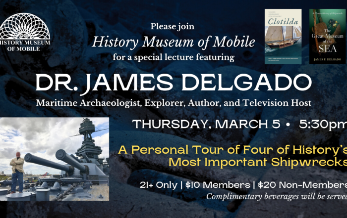 Graphic of Mar 5, 2026 presentation in Mobile on four famous shipwrecks